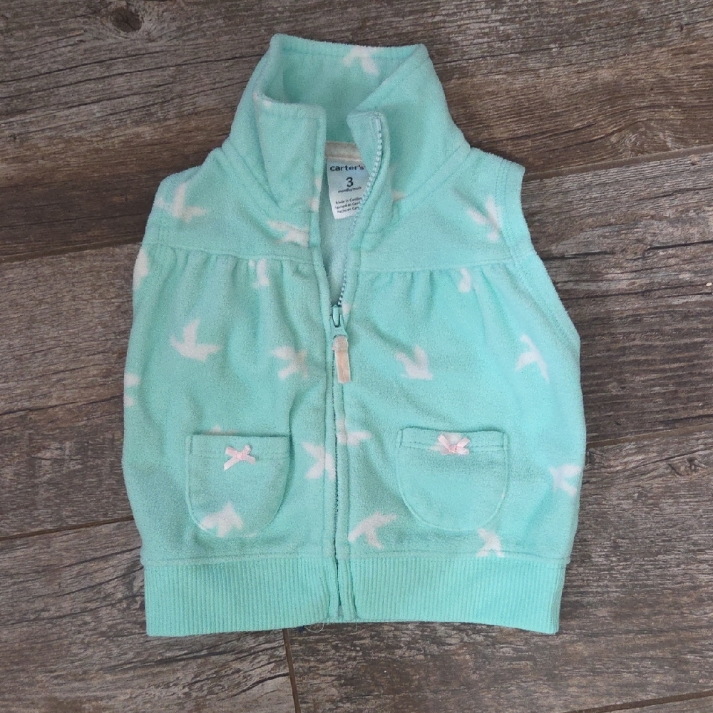 Carter's Aqua Fleece Vest with Bird Design